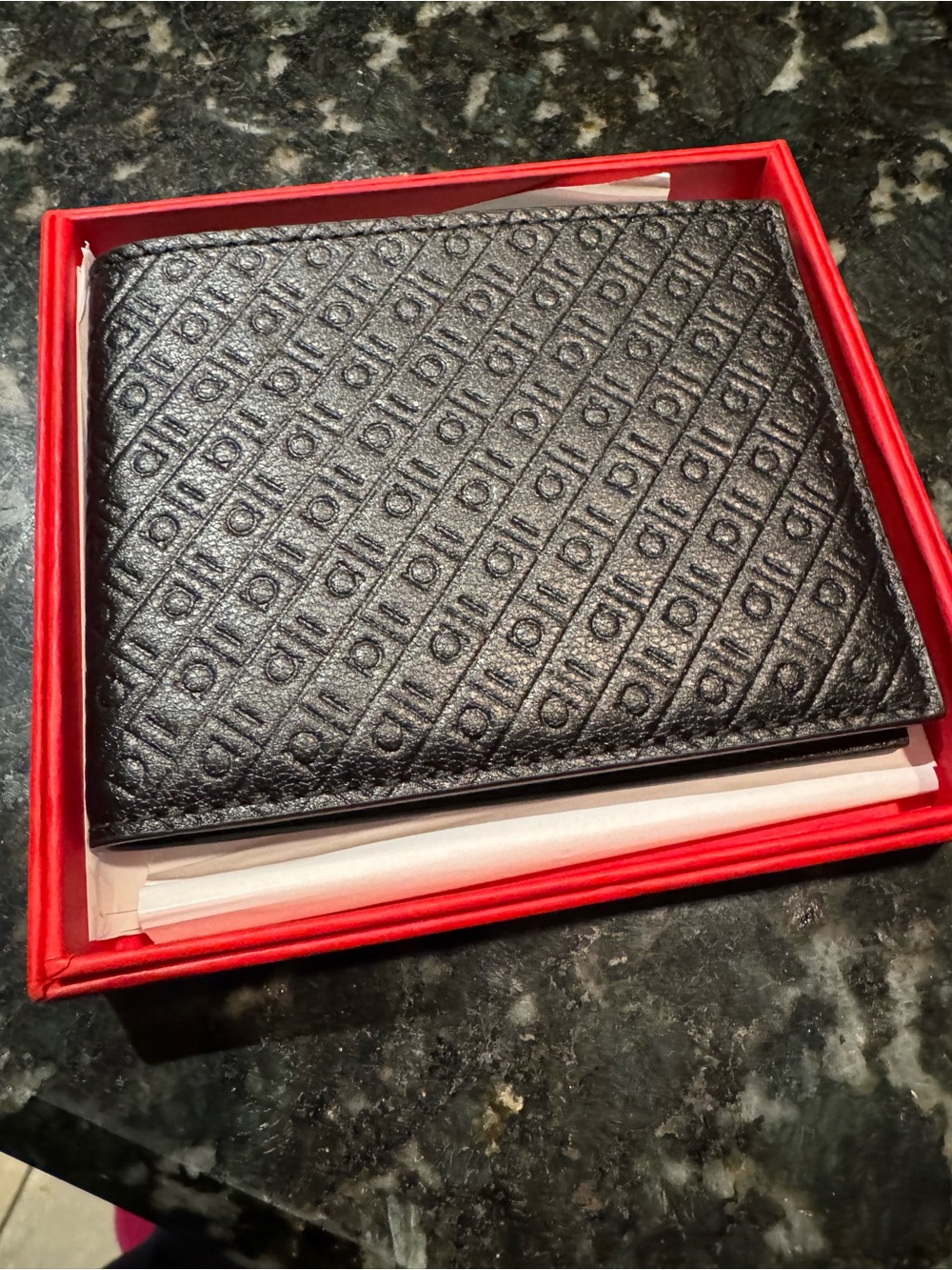 Salvatore Ferragamo Black Embossed Leather Bi-Fold Card Holder
